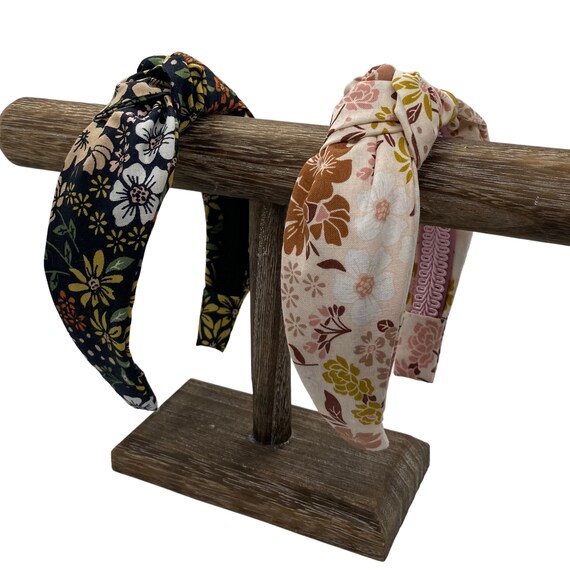 Floral Top Knot Headbands - Muted Flowers on Blush or Black  display picture 3