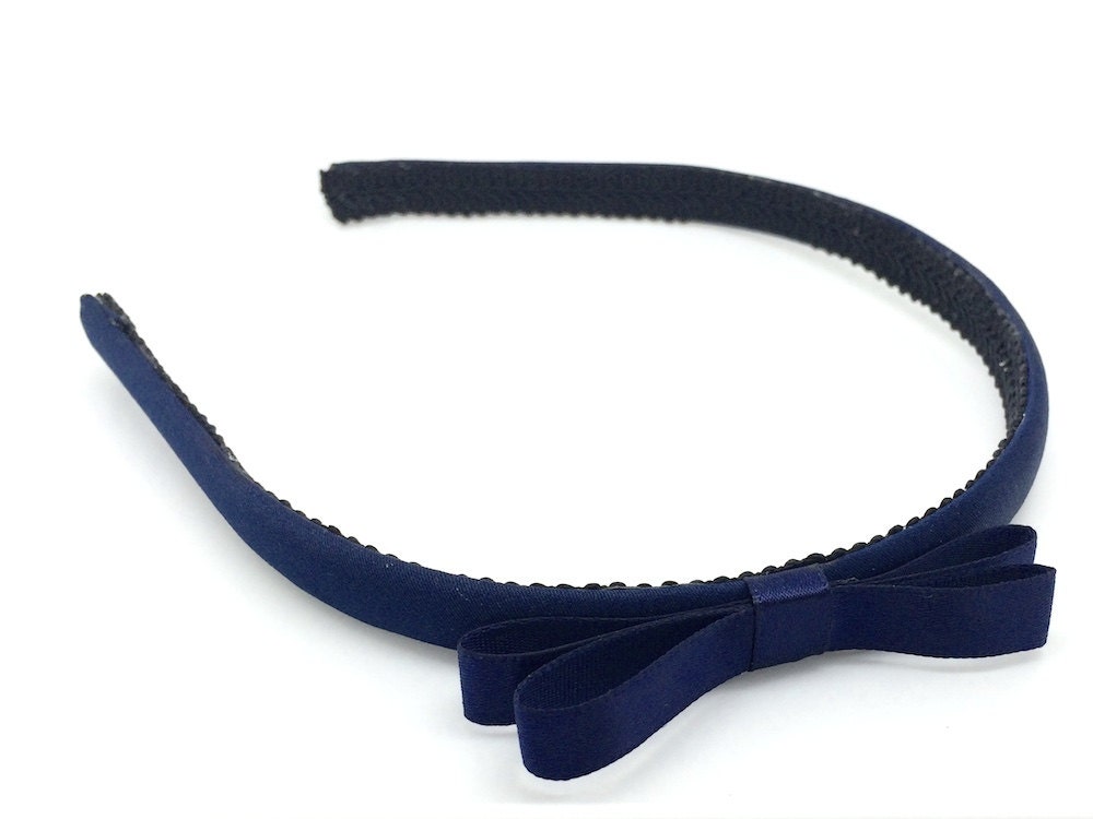 Navy Blue Bow Headband Satin Skinny Headband w/ Small Bow Etsy
