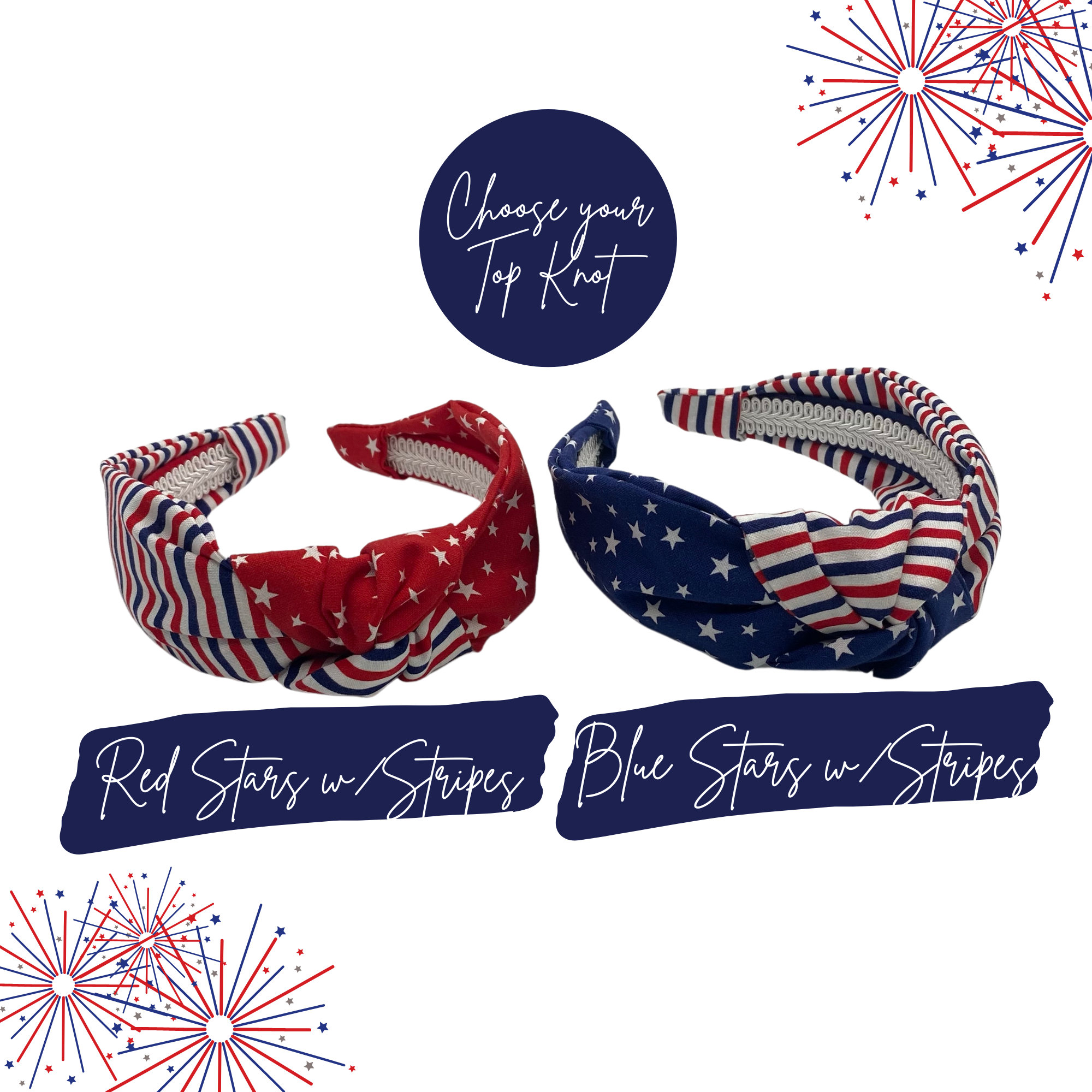 Red White & Blue Stars Ribbon 4th of July Headband Hair Statement Piece Artisan 4th of July Patriotic Hair Ties for Women - White Blue Red  main image 3