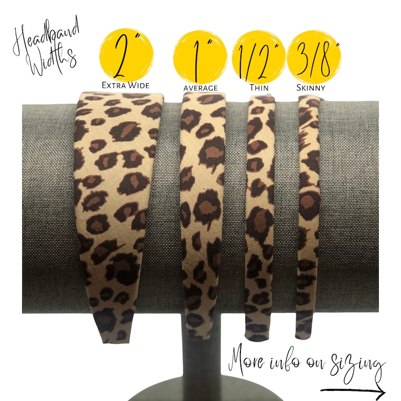 Leopard Headband Tan or Snow Leopard: Skinny to Wide Hard Hair Band women & girls image 4