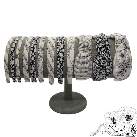 Black & White Headband, Floral Music Top Knot Headband  display picture 1