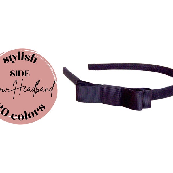 Skinny Side Bow Headband | Choose color - black, white, navy, red, green & more | girls or women