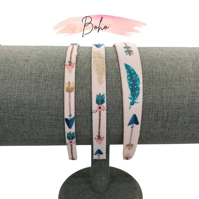 Boho Headbands Feathers, Arrows, Stripes Pink, Aqua Skinny, Thin & 1 inch Headbands Boho