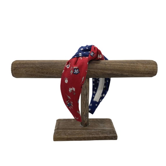 Patriotic Red, White, Blue Top Knot Headband | Floral & Stars