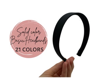 1 inch Solid Color Headband - Choose color Black, chocolate, gray, khaki, cranberry, eggplant or navy headband - Plain Headbands for Adults