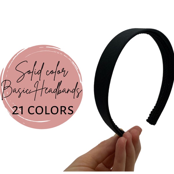 1 inch Solid Color Headband - Choose color Black, chocolate, gray, khaki, cranberry, eggplant or navy headband - Plain Headbands for Adults