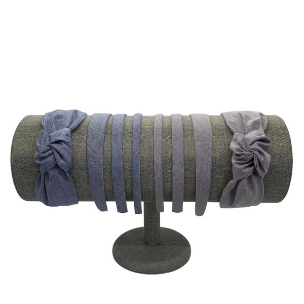 Chambray-hårband | Blå eller grå | Smala hårband, 2,5 cm hårband och knutar | Denimhårband för kvinnor eller flickor