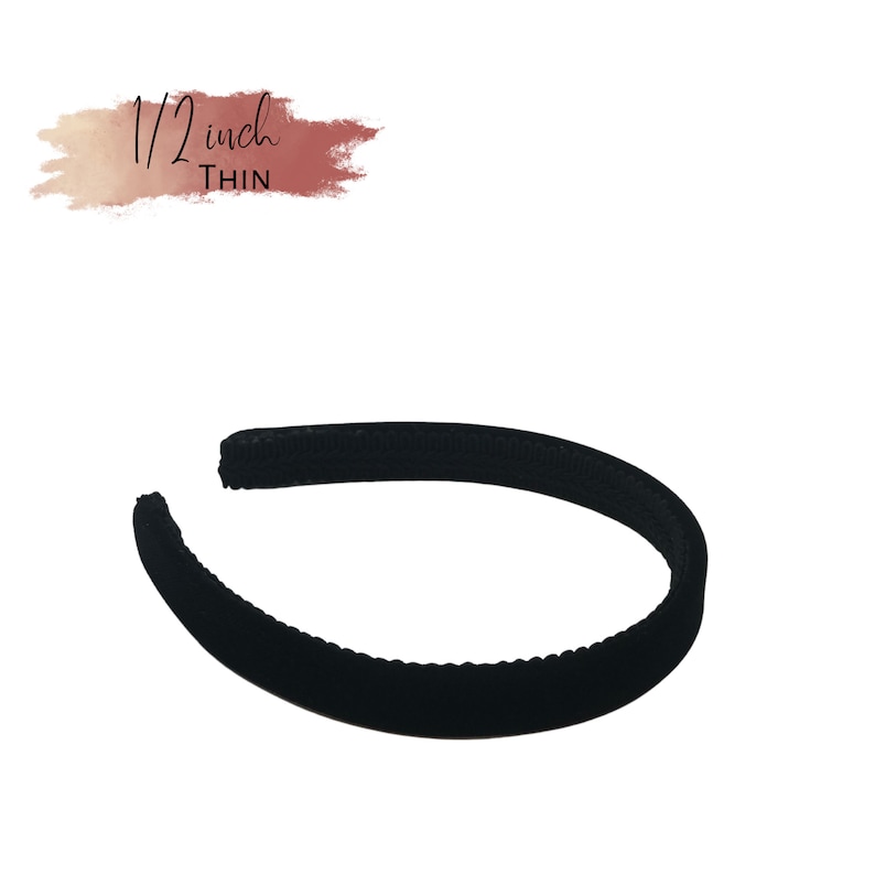 A black velvet headband available in 30 different colors. The headband is 1/2 inch thin - also available in 3/8", 1/2" and 1" headbands.  Handmade in Vermont.