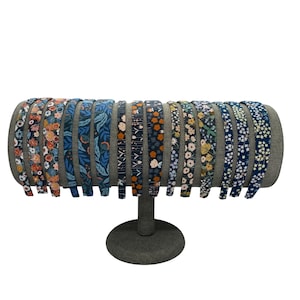 Blue Floral Headband: Navy & Light Blue Prints, Fabric Covered