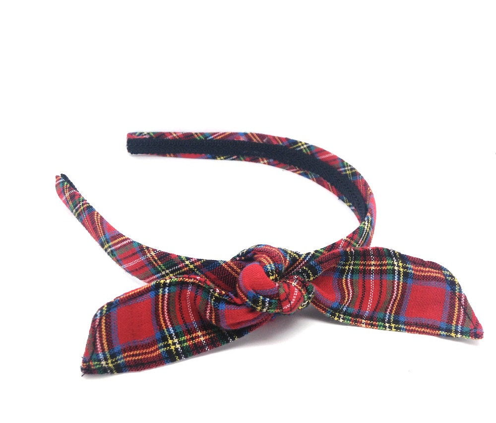 Red Tartan Plaid Headband 3/4 inch Headband with Tied Knot Etsy