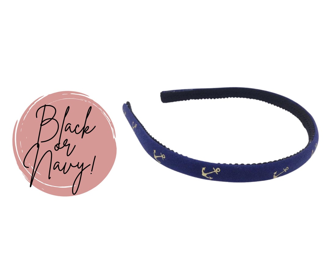 Nautical Sailor Skinny Headband Preppy Navy & Gold Adult Headbands