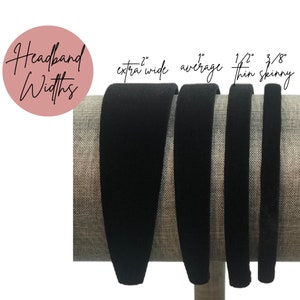 Bella Headbands velvet headbands available in 30 different colors.  Choose from skinny, thin or one inch headband.  Velvet headbands that fit girls through adults. Handmade headbands made in Vermont by Marcia