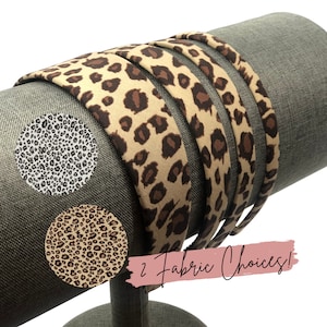 Leopard Headband Tan or Snow Leopard: Skinny to Wide Hard Hair Band women & girls image 1