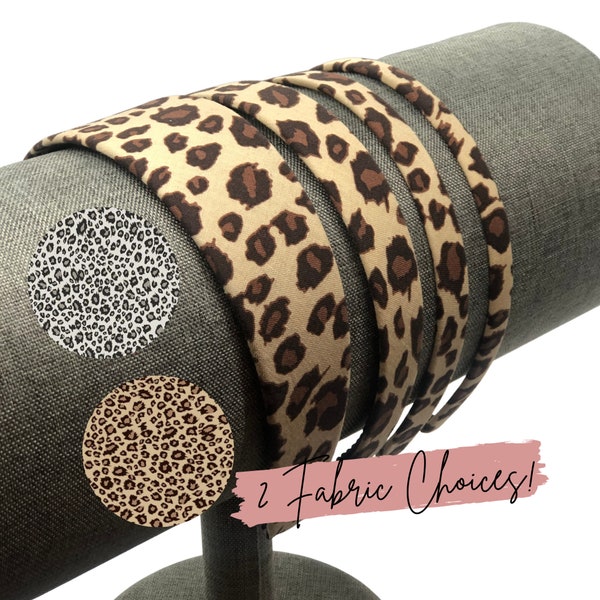 Leopard Headband Tan or Snow Leopard: Skinny to Wide Hard Hair Band | women & girls