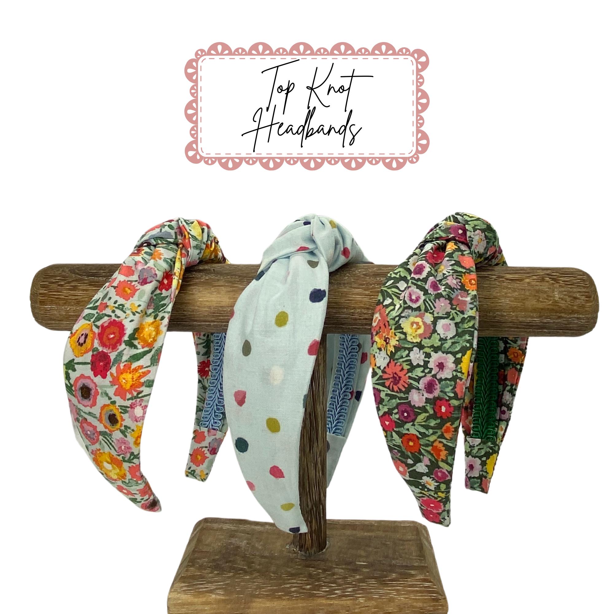 Floral Polka Dot Headband: Spring Summer Top Knot Headbands 