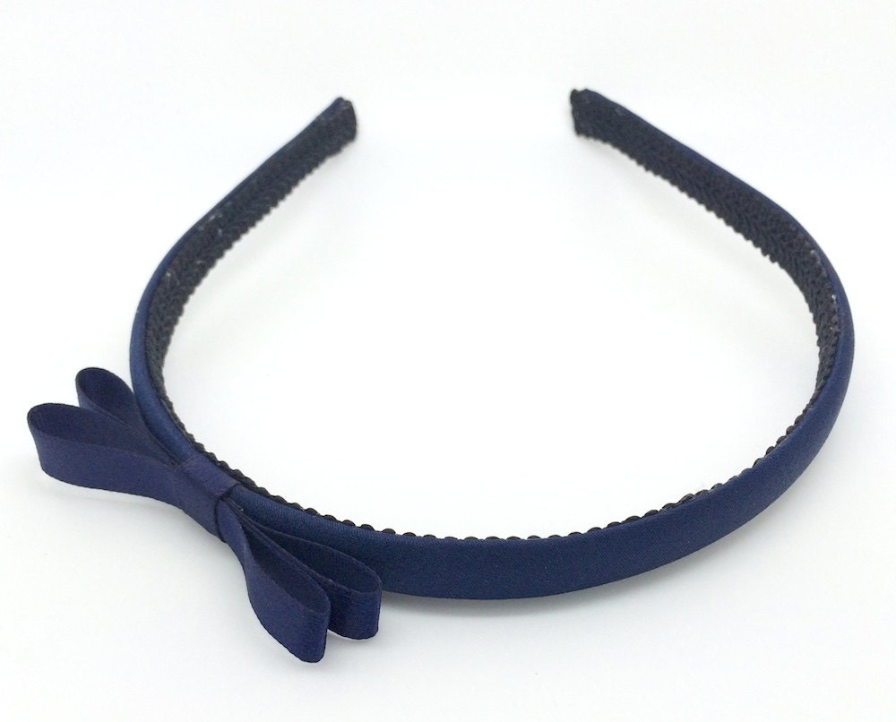 Navy Blue Bow Headband Satin Skinny Headband w/ Small Bow Etsy