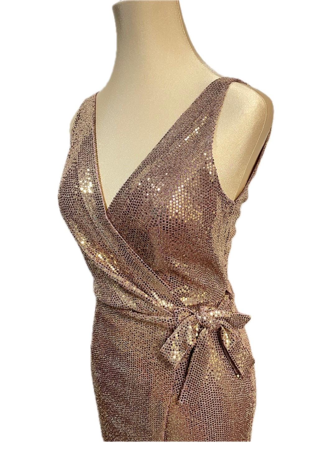 Stunning Rose Gold Sequin Wrap-style Dress
