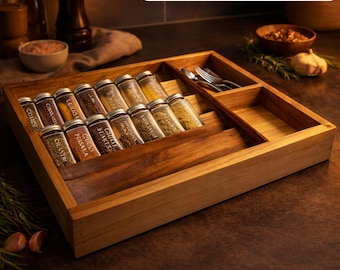 Organizador de especias de arce personalizado: inserto de cocina de madera maciza