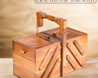 Handcrafted Wooden Tool Box – Fold-Out Vintage Style Tool Chest