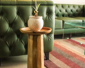 Mesa auxiliar de madera de mango hecha a mano, mesa auxiliar acanalada (ensamblaje DIY)