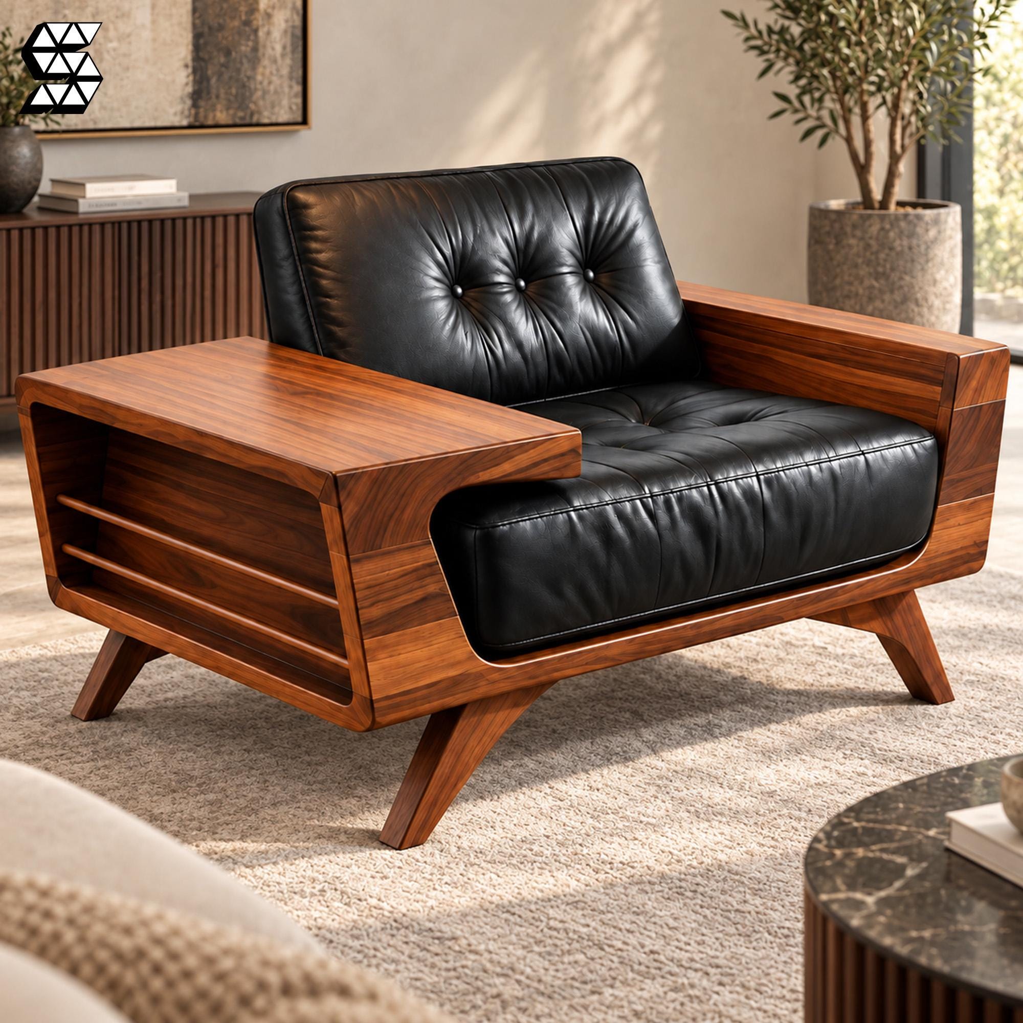 Wood Leather Mid Century Sofa - Etsy