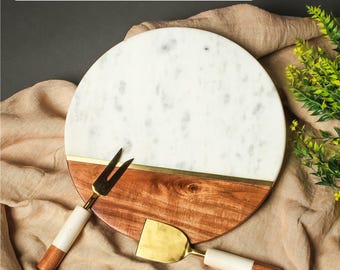 Set di taglieri per salumi in marmo personalizzati - Tagliere per formaggi in legno di acacia, regalo di nozze