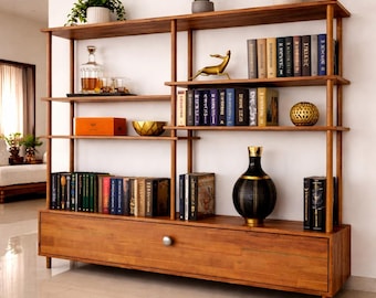 Designer Wooden Bookcase with Storage | Space Saving Shelving Unit for Modern Interiors