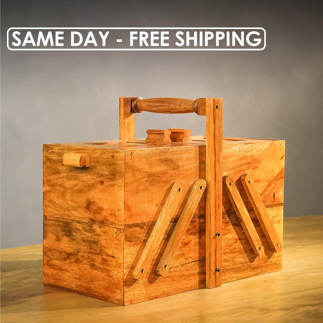Handcrafted Wooden Tool Box – Fold-out Vintage Style Tool Chest