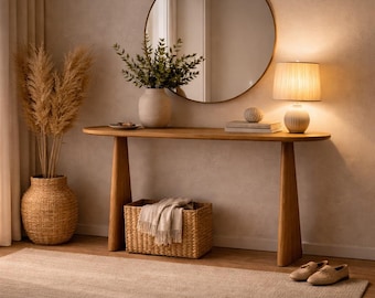 Massief teakhouten bijzettafel – Scandinavische minimalistische haltafel