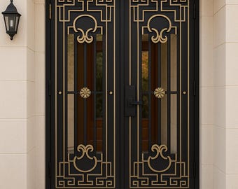 Luxury Wrought Iron Security Door: Greek Key Design, Powder Coat Finish