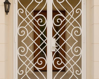 Elegant Wrought Iron Double Security Door | Decorative Scrollwork Entry Gate | Custom Exterior Door