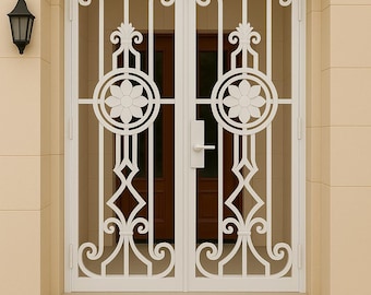 Handmade Wrought Iron Double Security Door: Floral Steel Entry Gate