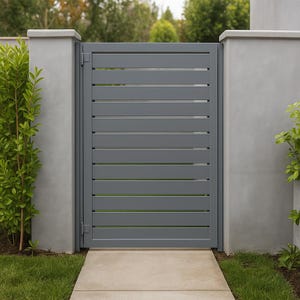 Modern Horizontal Slat Metal Gate | Powder Coated Privacy Gate for Yard or Entry | Custom Steel Fence Gate - Black White Bronze