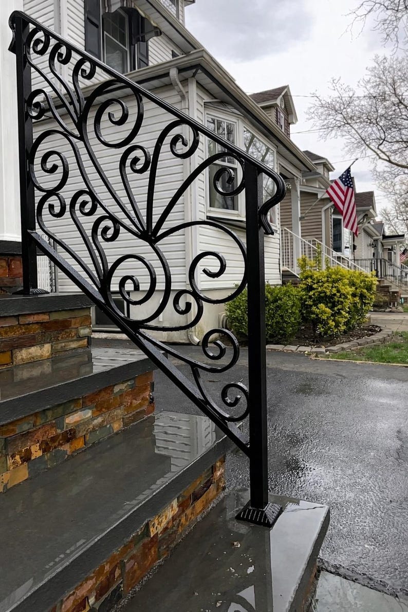 Scroll Work Railing Custom Wrought Iron Stair Handrail, Scroll Porch Railing, Decorative ...