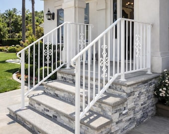 Monarch Crest Stair Railing, Custom Wrought Iron Handrail, Decorative Porch Rail, Metal Step Railing, Outdoor Entry Handrail