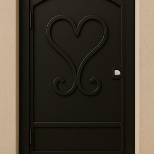 Heart Scroll Wrought Iron Gate – 36” x 84” Arched Metal Garden Entry Gate – Black, White, or Brown