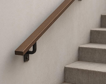 Industrial Flat-Bar Steel Handrail – Modern Wall-Mounted Stair Rail with Brackets, Brown Finish