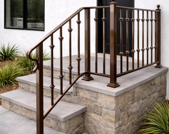 Heritage Crown Landing Handrail, Custom Wrought Iron Stair Railing, Porch Safety Rail, Decorative Outdoor Handrail, Entry Step Metal Railing