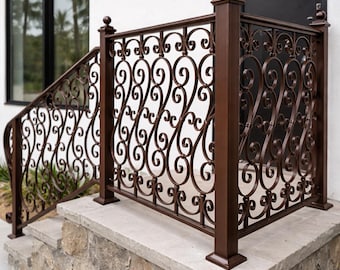 Custom Wrought Iron Porch Railing, Decorative Stair Handrail, Luxury Front Entry Rail, Outdoor Scroll Metal Railing, Landing Guardrail