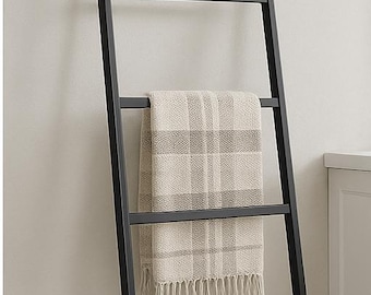 Modern Steel Towel Ladder: Freestanding Blanket Rack - Matte Black, White, Brown