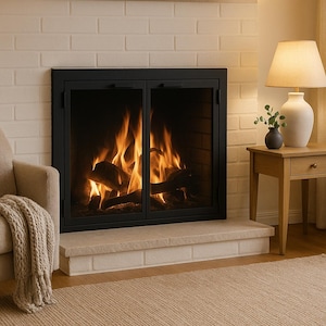 Custom Steel Fireplace Doors | Heat-Resistant Glass | Bi-Fold or Swing Style | Gasket Seal | Matte Black, White, or Bronze
