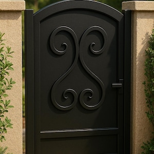 Wrought Iron Garden Gate | Arched Scroll Steel Side Gate | Outdoor Decorative Metal Entry Gate | 36”x84” Custom Wrought Gate