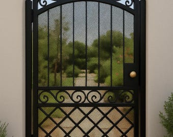 Arched Wrought Iron Gate with Scroll Mesh – Custom Outdoor Entry Gate