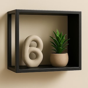 Modern Black Steel Wall Shelf – 12x12 Cube Frame, Welded Metal Storage, Industrial Display, USA Made, Matte Finish, Heavy Duty