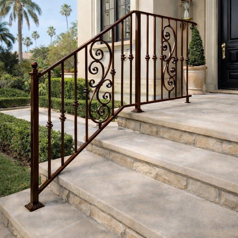 Scroll Work Railing Valencia Scroll Stair Railing, Custom Wrought Iron Handrail, Decorative ...