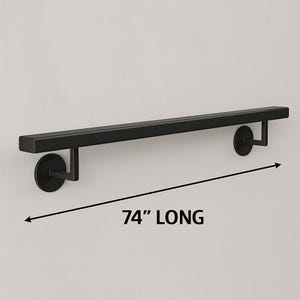 Custom Length Steel Handrail – Matte Black, White, or Brown | 12”-300” ADA Indoor Wall Grab Bar | Modern Stair Railing 2”x1”
