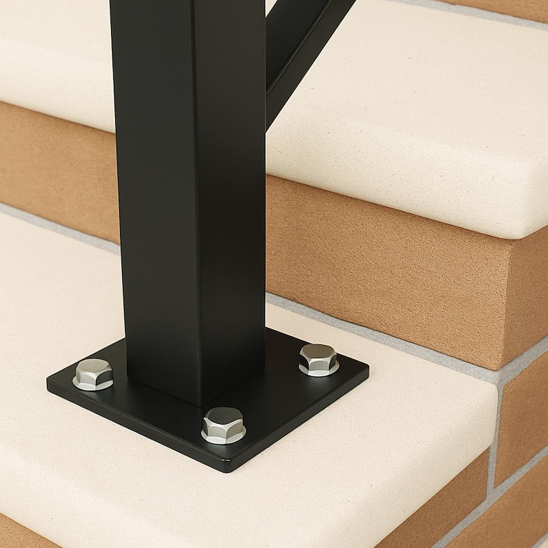 Bolted Railing Modern Metal Stair Railing - Welded Steel Handrail, Wall Mounted 3-step ...