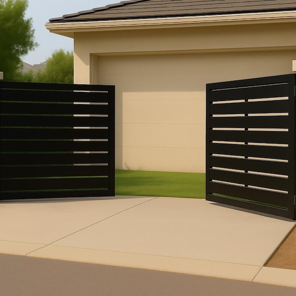 Modern Steel Driveway Gate | Custom Double Swing, Privacy Pattern