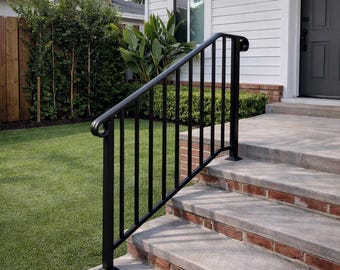 Heritage Classic Stair Handrail, Custom Wrought Iron Railing, Porch Step Rail, Metal Entry Handrail, Outdoor Stair Railing
