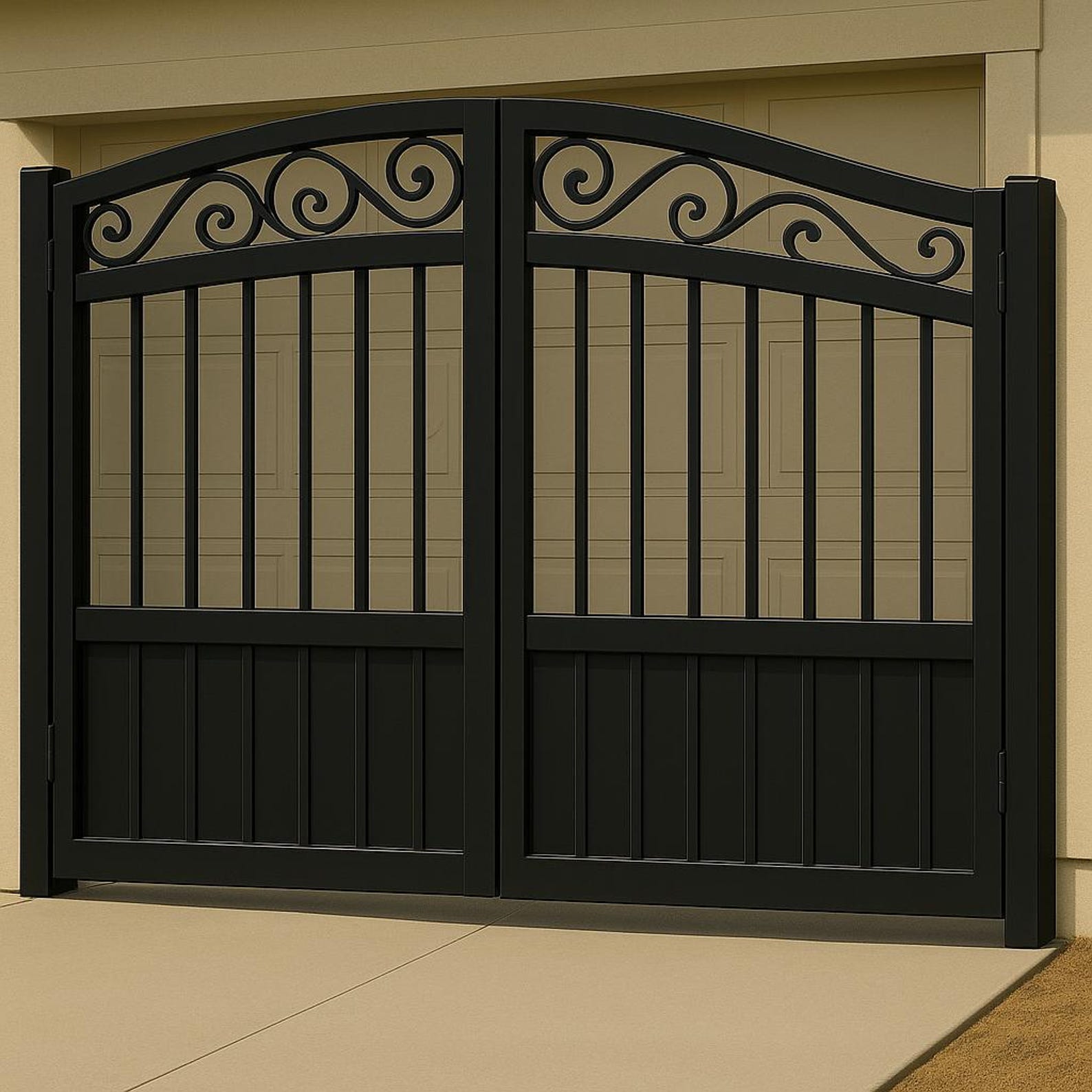 Custom Modern Driveway Gate With Scroll Design • Steel Double Swing ...